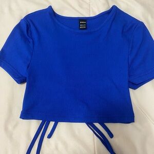 SHEIN Blue Crop Tie Front T-Shirt